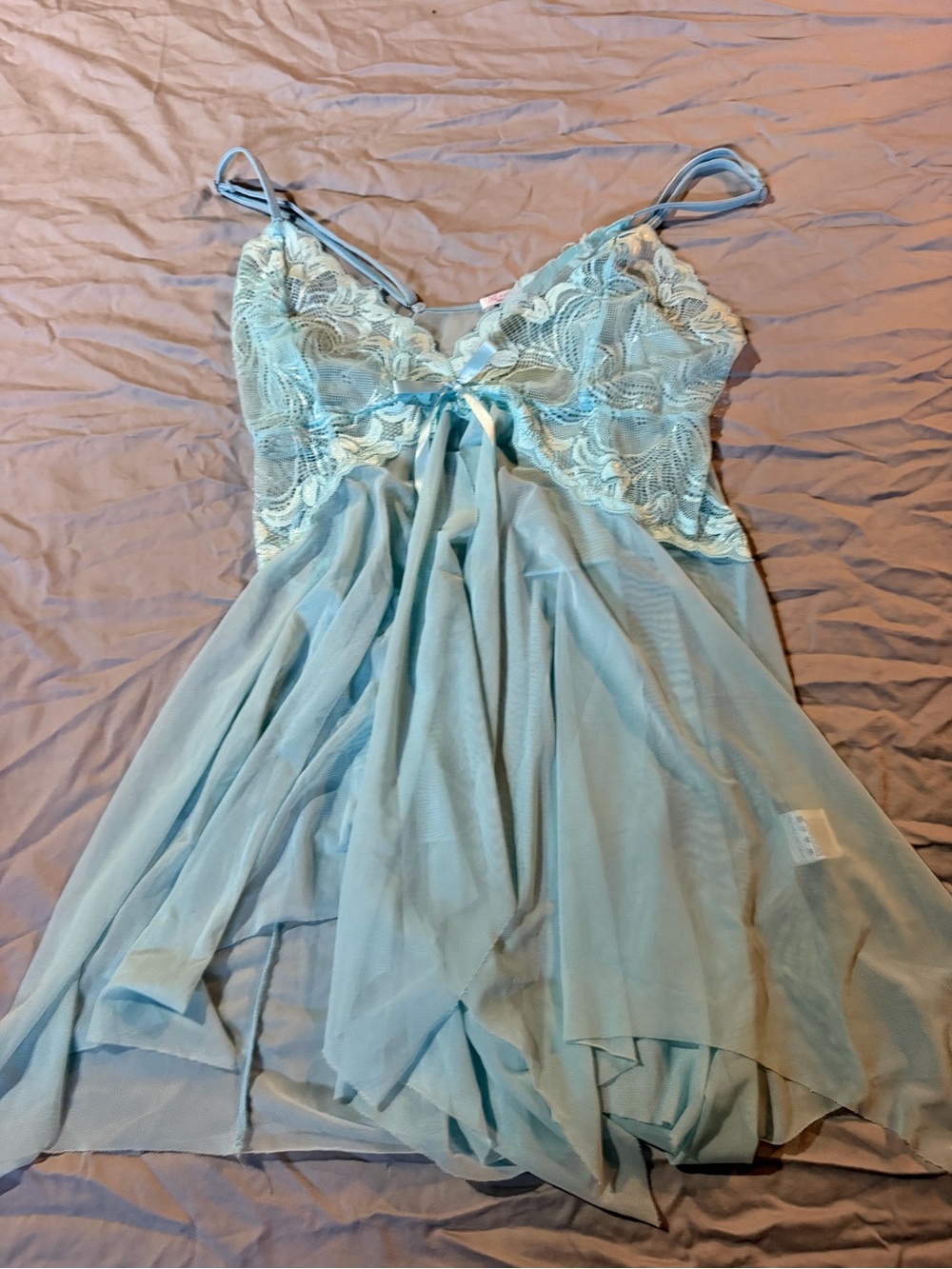 Light Blue Lace & Mesh Babydoll Chemise with Adjustable Straps